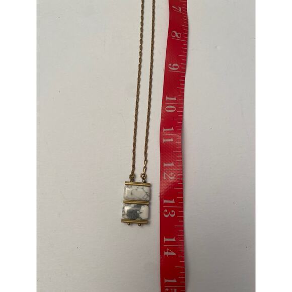 MICHELLE STARBUCK signed Brass Chain Howlite Stone Gray White Vintage - Picture 11 of 11